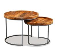 2x Bois de Manguier Massif Tables d'Appoint Table Auxiliaire Support vidaXL