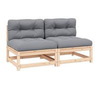 2x Bois de Pin Canapés Centraux de Jardin avec Coussins Gris Extérieur vidaXL