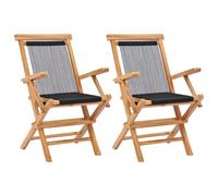 2x Bois de Teck Solide Chaises Pliables de Jardin Corde Terrasse Patio vidaXL