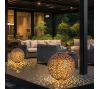 Lampe solaire pour l'extérieur Boule décorative solaire de jardin Lampe solaire rost piquet de terre, fleurs découpées, métal, LED blanc chaud, D 20 cm, lot de 2