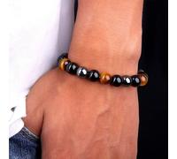 2x Bracelet à la mode avec œil de tigre, hématite et obsidienne noire, J0365 2 pièces