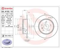 2x BREMBO 08.A150.11 Disque de frein Arrière pour TOYOTA Highlander I (XU20)