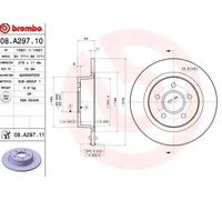 2x BREMBO 08.A297.11 Disque de frein Arrière pour FORD Tourneo Connect Mk1 278mm