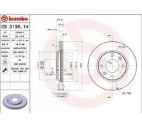 2x BREMBO 09.5196.11 Disque de frein Avant convient pour PEUGEOT 106 I (1A, 1C)