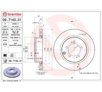 2x BREMBO 09.7143.31 Disque de frein Arrière 300mm