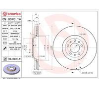 2x BREMBO 09.8670.11 Disque de frein Avant convient pour PEUGEOT 407 (6D) 330mm