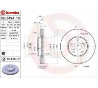 2x BREMBO 09.B494.11 Disque de frein Avant pour TOYOTA PRIUS (ZVW3) 255mm