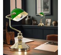 2x Bureau Comptoir Banquier Récolte Lampe Antique Vert Verre Laiton Bibliothèque