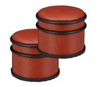2x Butoirs de porte, pour de lourdes portes & fenêtres, inox & caoutchouc, aspect boisé, ∅ 9,5 cm, marron-rouge