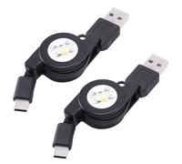 2X Câble rétractable USB Type C USB 3.1 Chargeur de charge Type-C Câble USB-C Noir
