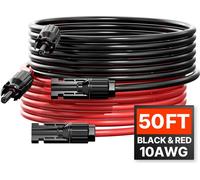 2x Câble solaire Rallonge 10AWG 15,24m - Connecteurs femelle/femelle - Câbles de connexion à économie d'énergie pour installations solaires