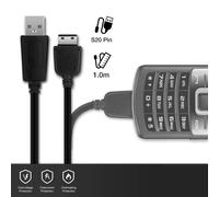 2x Câble USB transfert de données et charge de 1m compatible avec Samsung PCBS10 GT-S5230 / GT-E1200 / GT E1190 / GT-E1150 / GT-E1050 18 Pin Connector vers USB A 2.0 noir Fil en