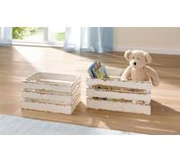 2x caisse de rangement en bois blanc crème, look shabby, caisse à vin, étagère murale, caisse en bois, escalier en bois
