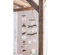 2x Carillon "Capiz" en coquillages et bois flotté, mobile 75 cm & suspension décorative 90 cm de haut, décoration de balcon & jardin