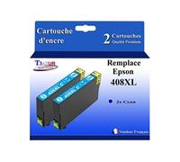 T3AZUR - 2X Cartouches compatibles avec Epson Workforce Pro WF-C4810DTWF, 408, 408L, 408XL - Cyan