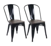 2x chaise de bistro HWC-A73, avec siège en bois, chaise empilable, métal, design industriel noir