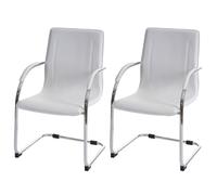 2x chaise de conférence Samara, chaise visiteurs cantilever, similicuir blanc