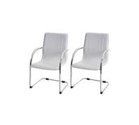 2x chaise de conférence Samara, chaise visiteurs cantilever, similicuir blanc