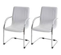 2x chaise de conférence Samara, chaise visiteurs cantilever, similicuir blanc