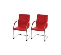2x chaise de conférence Samara, chaise visiteurs cantilever, similicuir rouge