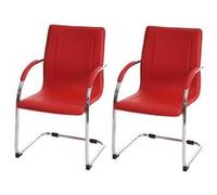 2x chaise de conférence Samara, chaise visiteurs cantilever, similicuir rouge Rouge G
