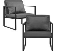 2x Chaise de jardin 70 x 60 x 60 cm Set de 2 chaises de jardin Outdoor Lounge Fauteuil noir/gris foncé