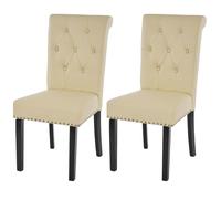 2x chaise de salle à manger Chesterfield II, fauteuil avec rivets, similicuir crème, pieds foncés