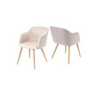 2x Chaise De Séjour/Salle À Manger Hwc-D71, Fauteuil, Design Rétro, Accoudoirs, Tissu Couleur Crème-Beige Multicolore