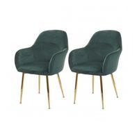 2x chaise de salle à manger HWC-F18, chaise de cuisine, design rétro - vert velours, pieds dorés