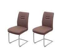 2x Chaise de salle à manger HWC-H70, chaise de cuisine, balancant, tissu, acier inoxydable brossé brun