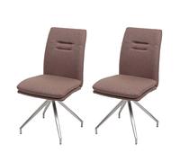 2x Chaise de salle à manger HWC-H70 tissu acier inox brossé brun