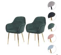 2x chaise de salle à manger MCW-F18, design rétro ~ vert velours, pieds dorés