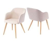 2x Chaise De Séjour/Salle À Manger Hwc-D71, Fauteuil, Design Rétro, Accoudoirs, Tissu Couleur Crème-Beige Multicolore