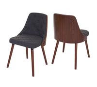 2x chaise de salle à manger Osijek, fauteuil, aspect noix, bois cintré tissu, gris