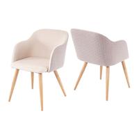 2x Chaise De Séjour/Salle À Manger Hwc-D71, Fauteuil, Design Rétro, Accoudoirs, Tissu Couleur Crème-Beige Multicolore
