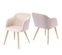 2x Chaise De Séjour/Salle À Manger Hwc-D71, Fauteuil, Design Rétro, Accoudoirs, Tissu Couleur Crème-Beige Multicolore