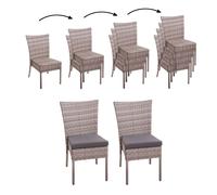 lot de 2 chaises en poly rotin HWC-G19, chaise de balcon chaise de jardin, empilable ~ gris-brun, coussin gris foncé
