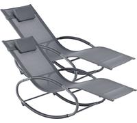 2x Chaise longue à bascule Almaluez 153 x 63 x 80,5 cm Set de 2 Chaises longues jusqu'à 120 kg Chaise longue de relaxation avec coussin pour la tête en set de 2 Gris foncé