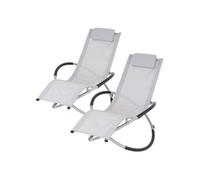 2x Chaise Longue Géométrique Gris Clair avec Cadre en Acier Appui-tête Pliable