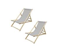 2x Chaise longue jardin pliante bain de soleil plage chilienne gris clair 120 kg