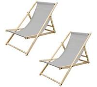 2x Chaise longue jardin pliante bain de soleil plage chilienne gris clair 120 kg Gris G