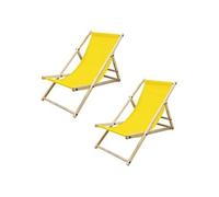 Chaise longue - transat ECD Germany 2x Chaise Longue Pliante en Bois de Pin, Jaune 120 kg, Dossier Réglable à 3