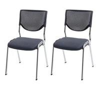 2x chaise visiteur T401, chaise de conférence empilable, tissu/textile siège gris foncé, pieds chromés