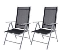 2x Chaises de jardin à dossier haut aluminium pliable résistante intempéries dossier réglable 8 positions accoudoirs 120kg