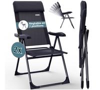 2x chaises de jardin pliantes Anthracite en aluminium avec accoudoirs dossier réglable en 7 positions plage piscine camping voyage
