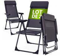 2x Chaises de jardin pliantes CASARIA® Anthracite en aluminium avec accoudoirs dossier réglable plage piscine camping voyage