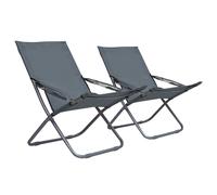 2x Chaises de Plage Pliables Tissu Gris Siège Jardin Camping Extérieur vidaXL