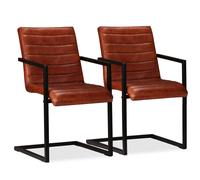 2x Chaises de Salle à Manger Cantilever Noir Cuir Véritable Dîner vidaXL