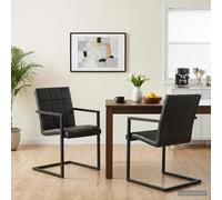 2x Chaises de Salle à Manger Cantilever Noir Cuir Véritable Dîner vidaXL