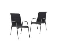vidaXL Chaises empilables de jardin 2 pcs Acier et textilène Noir